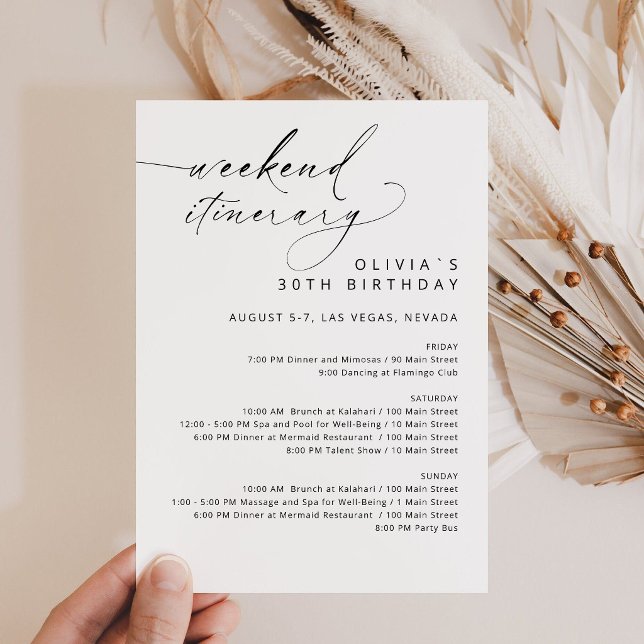 Elegant Faux Gold Weekend Birthday Itinerary  Invitation (Birthday Bridal Shower Weekend Itinerary Card)