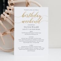 Elegant Faux Gold Weekend Birthday Itinerary