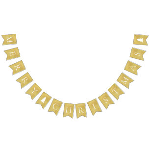 Elegant Faux Gold White Merry Christmas Bunting Flags