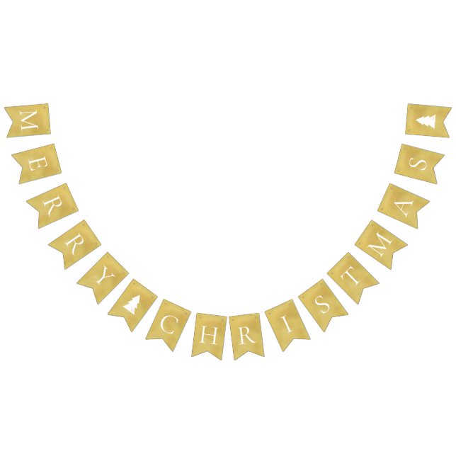 Elegant Faux Gold White Merry Christmas Bunting Flags (All)