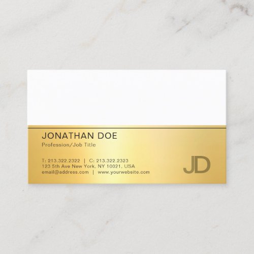 Elegant Faux Gold White Modern Monogram Template Business Card