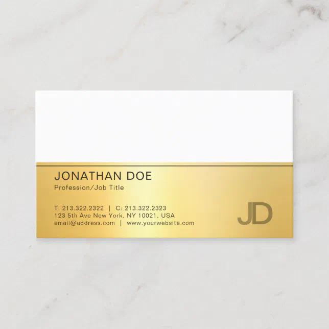 Elegant Faux Gold White Modern Monogram Template Business Card | Zazzle