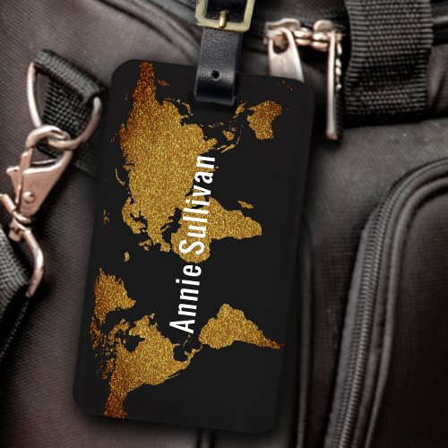 Elegant Faux Gold World Map Travel Agent Luggage Tag