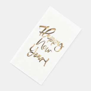 Elegant Faux Golden Handwriting Happy New Year Paper Guest Towels