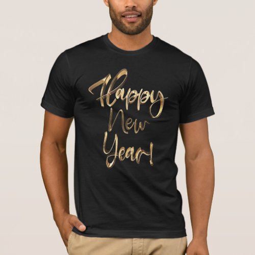 Elegant Faux Golden Handwriting Happy New Year T_Shirt