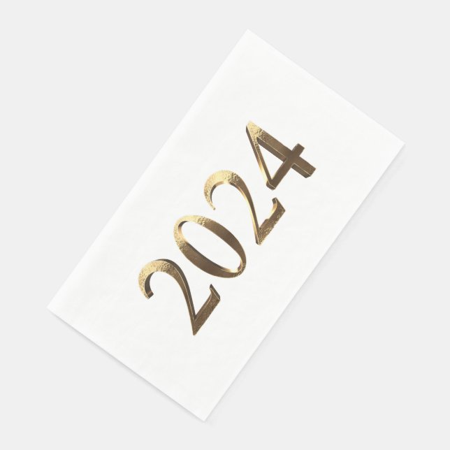 Elegant Faux Golden Numbers Happy New Year 2024 Paper Guest Towels (Corner)