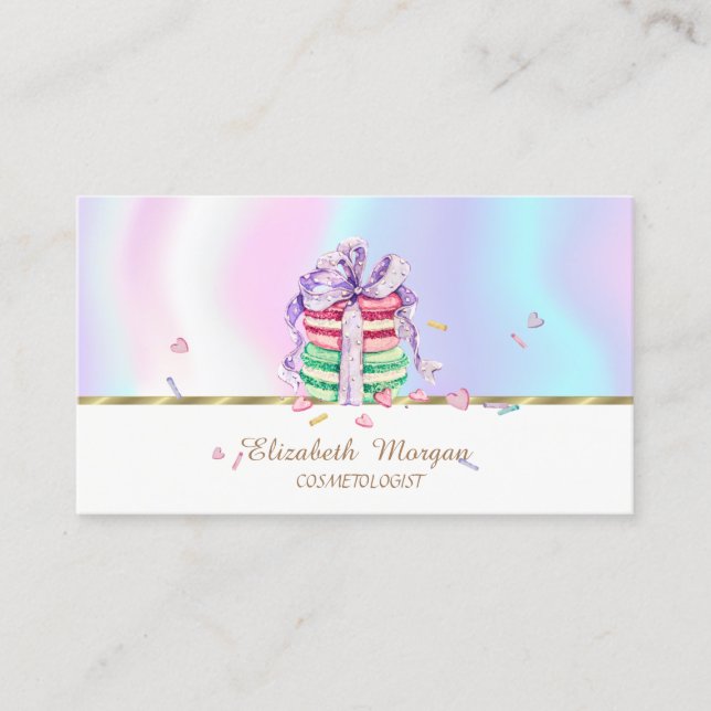 Elegant Faux GoldStripe,Macarons Business Card (Front)