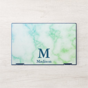 Elegant Faux Green Marble with Name and Monogram HP Laptop Skin