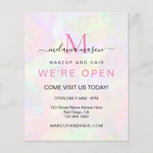 Elegant Faux Holographic We're Open Iridescent Flyer