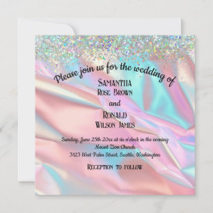 Elegant Faux Iridescent Foil and Glitter Wedding Invitation