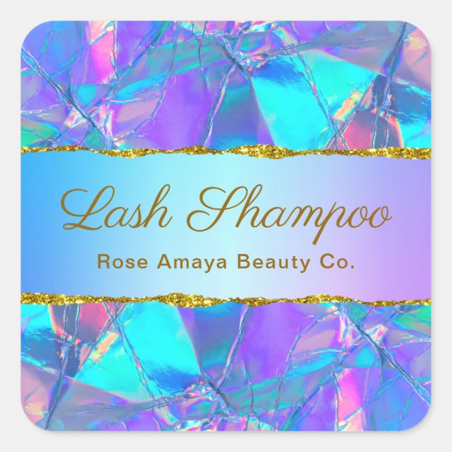 Elegant Faux Iridescent Holographic Lash Cleanser Square Sticker (Front)