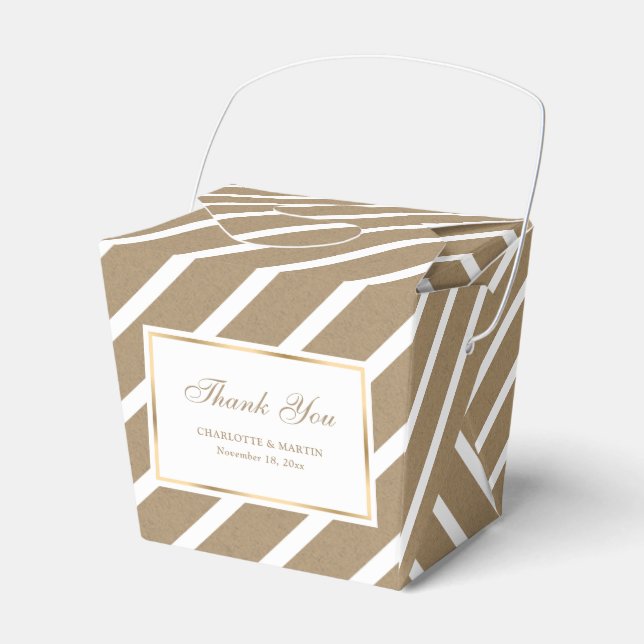 Elegant Faux Kraft Gold Wedding Thank You Favor Boxes (Front Side)