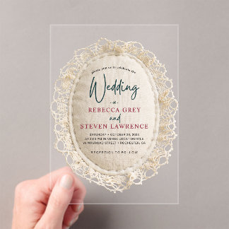 Elegant faux lace frame wedding acrylic invitations