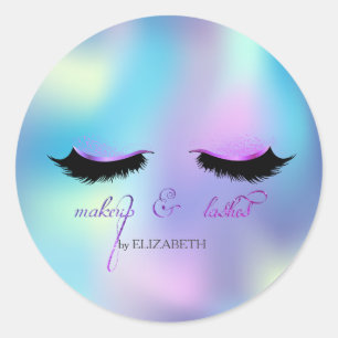 Elegant Faux Lashes Blue Holographic Classic Round Sticker