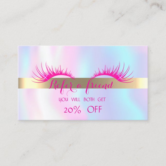Elegant Faux Lashes Holographic  Referral Card (Front)