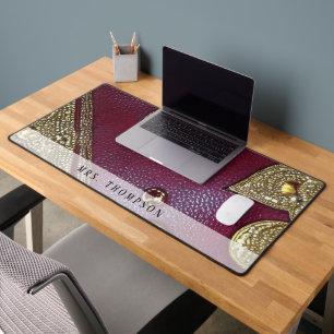 Elegant Faux Leather Rhinestone Desk Mat