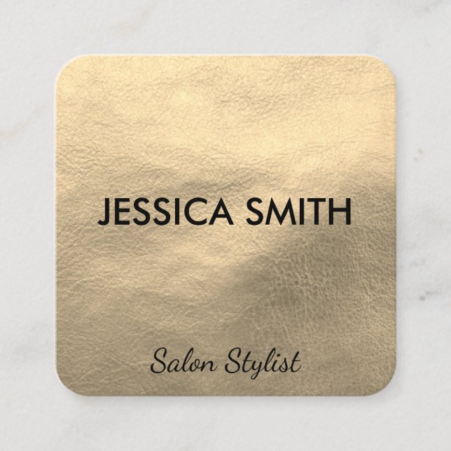 Elegant Faux Leather Square Business Card (Front)
