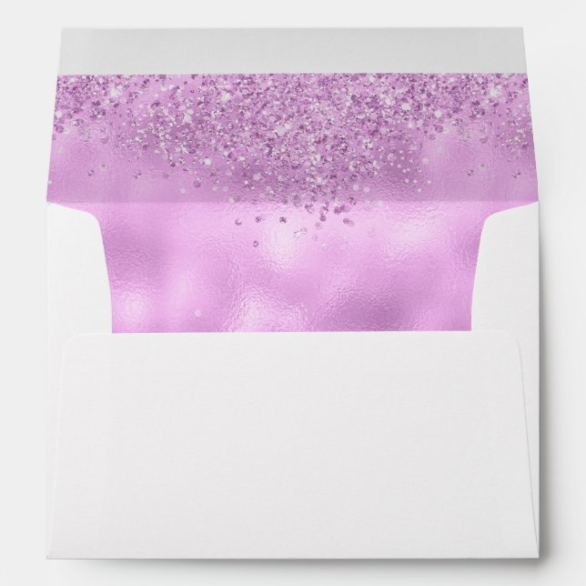 Elegant Faux Lilac Glitter and Foil Wedding Envelope (Back (Bottom))