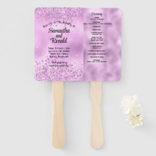 Elegant Faux Lilac Glitter & Foil Wedding Program Hand Fan