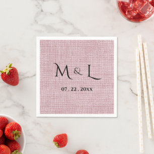 Elegant Faux Linen Pink Monogram  Napkins