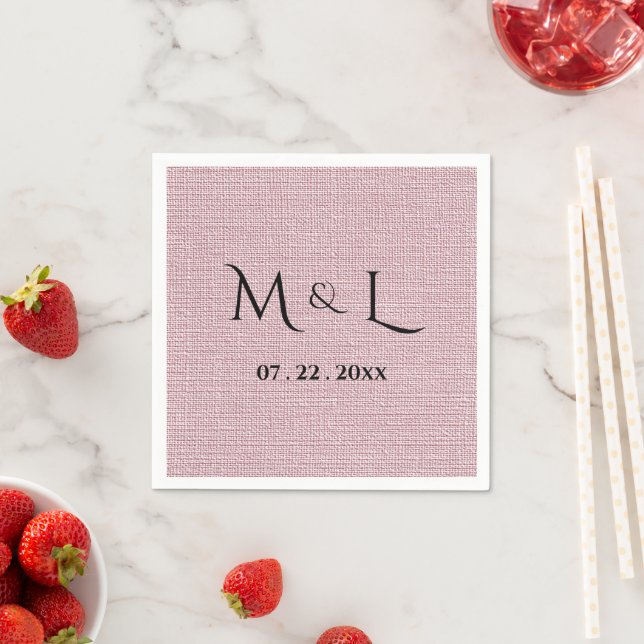 Elegant Faux Linen Pink Monogram  Napkins (Insitu)