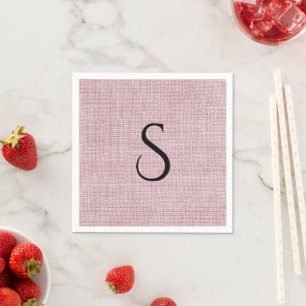 Elegant Faux Linen Pink Monogram  Napkins