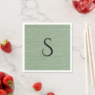 Elegant Faux Linen Sage Green Monogram  Napkins