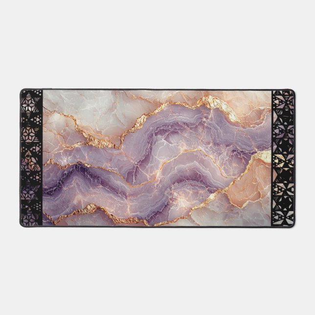 Elegant Faux Marble Black Ornate Trim Desk Mat (Front)