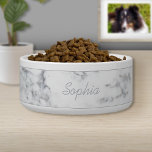 Elegant Faux Marble Texture & Custom Pet Name Bowl<br><div class="desc">Stylish light faux marble texture look-like image together with a personalizable text area for a name or text such as "food" or "water". The font is a lovely script font that matches the thin border that runs on the top and bottom. NOTICE: THE DESIGN IS A DIGITAL IMAGE AND IT...</div>