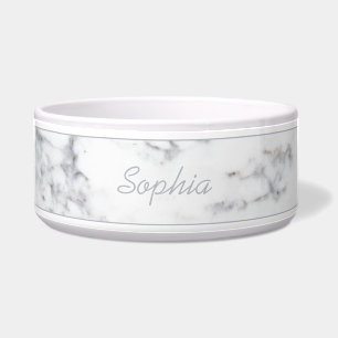 Elegant Faux Marble Texture & Custom Pet Name Bowl