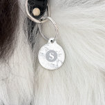 Elegant Faux Marble Texture Look & Custom Monogram Pet ID Tag<br><div class="desc">Destei's elegant faux white marble texture look-like image together with a gray circle that has a personalizable monogram initial on it. On the back there are two personalizable text areas meant for the name of the pet and for owner's phone number. NOTICE: THE DESIGN IS A DIGITAL IMAGE AND IT...</div>