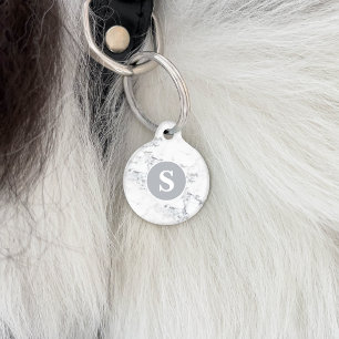 Elegant Faux Marble Texture Look & Custom Monogram Pet ID Tag