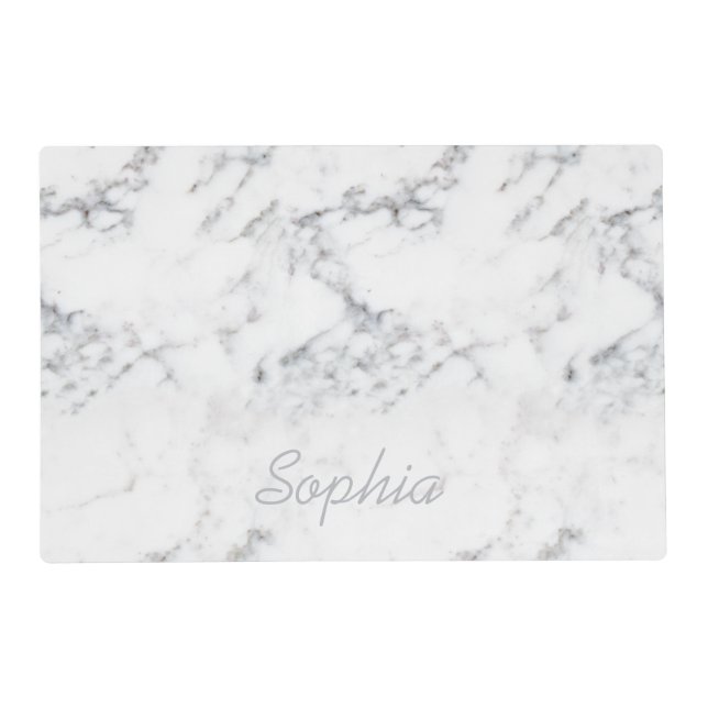 Elegant Faux Marble Texture Look & Custom Name Placemat (Front)