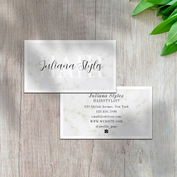 Elegant Faux Marble Texture Surface White Frame Business Card by TwoFatCats at Zazzle