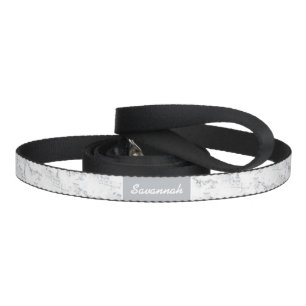 Elegant Faux Marble Texture With Custom Pet Name Leash
