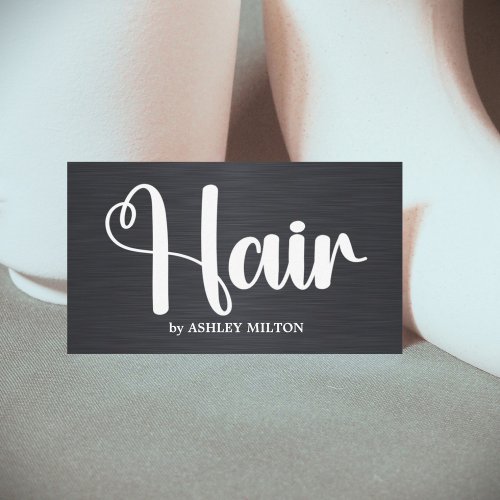 Elegant Faux Metal Black White Hair Salon Business Card
