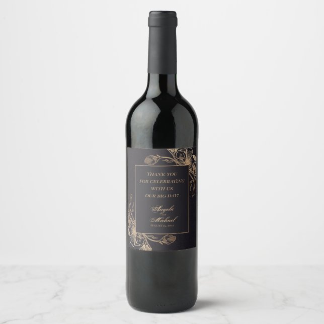 Elegant Faux Metal Chic Gold Wedding Wine Label (Front)