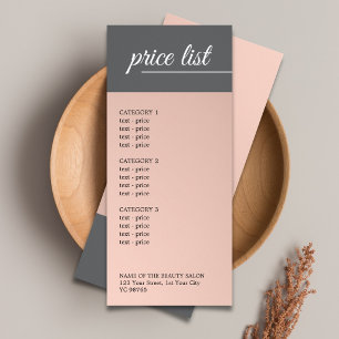 Elegant Faux Metal Grey WhiteLine Salon Price List Rack Card