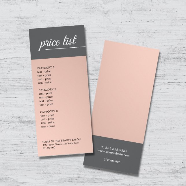 Elegant Faux Metal Grey WhiteLine Salon Price List Rack Card (Creator Uploaded)