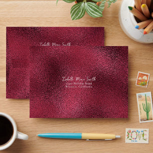 Elegant Faux Metallic Burgundy Wedding RSVP Envelope