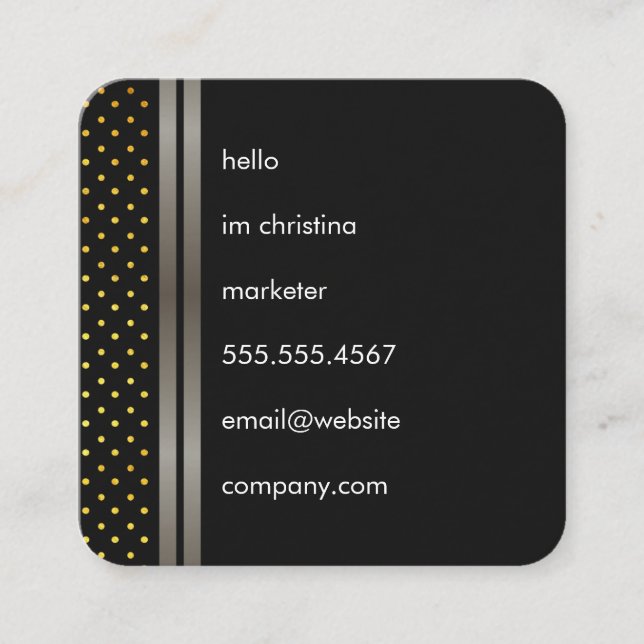 Elegant Faux Metallic Double Trim with Polka Dots Square Business Card (Front)