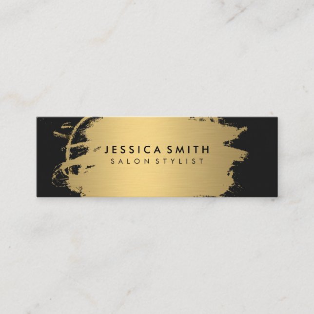 Elegant Faux Metallic Gold and Black Mini Business Card (Front)