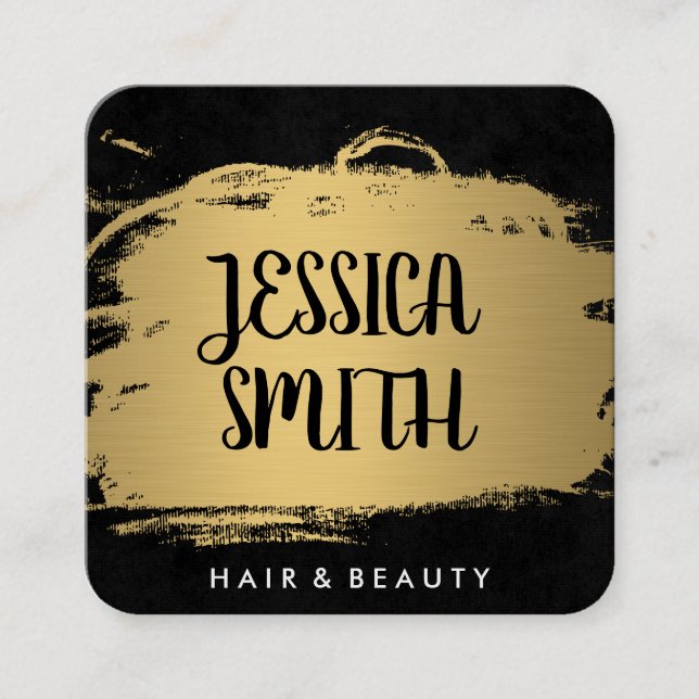 Elegant Faux Metallic Gold and Black Square Business Card (Front)