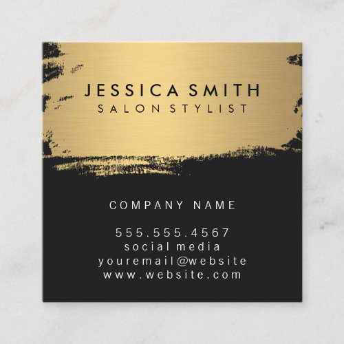Elegant Faux Metallic Gold and Black Square Business Card