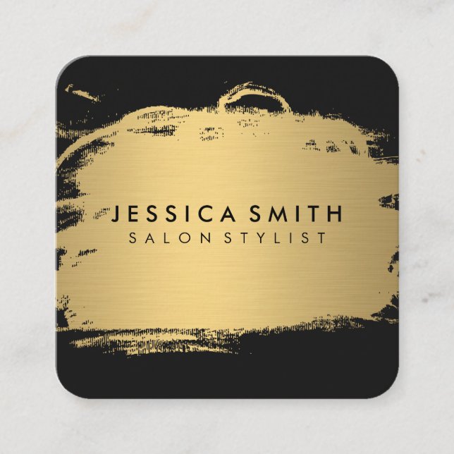 Elegant Faux Metallic Gold and Black Square Business Card (Front)