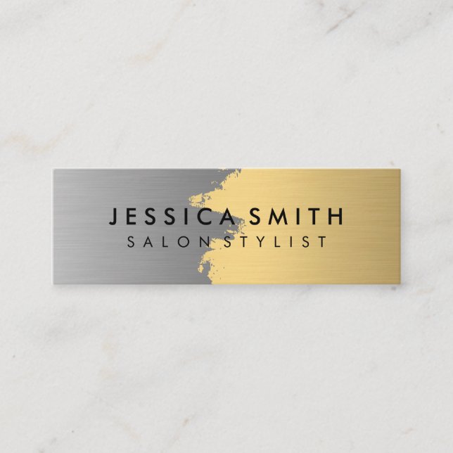 Elegant Faux Metallic Gold and Silver Brushed Mini Business Card (Front)