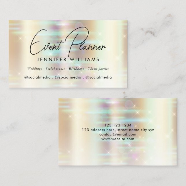 Elegant Faux Metallic Gold Bokeh Event Planner Business Card (Front/Back)