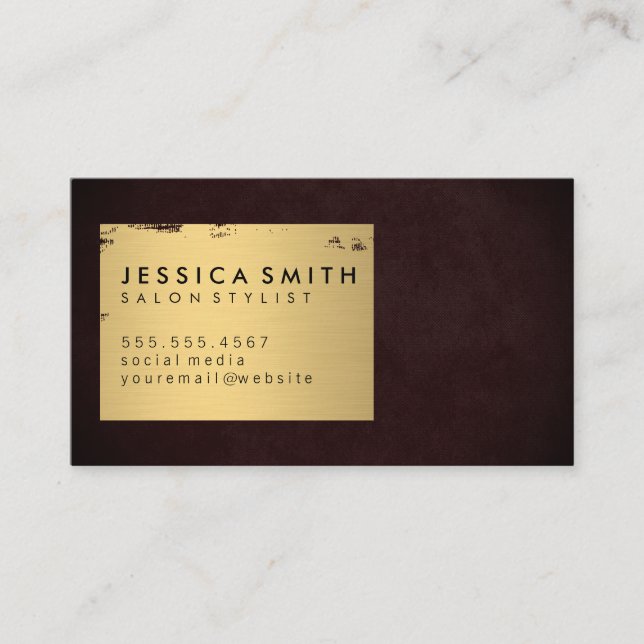 Elegant Faux Metallic Gold Brushed / Deep Red Business Card (Front)
