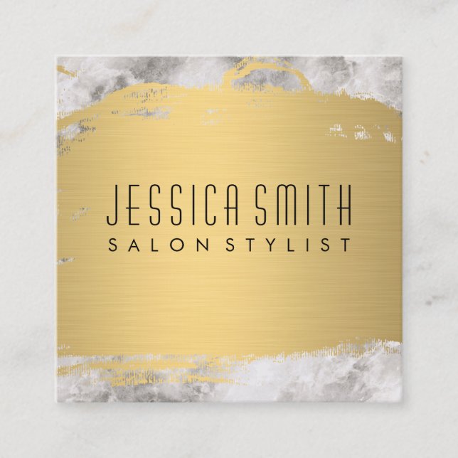 Elegant Faux Metallic Gold Brushed Square Business Card (Front)