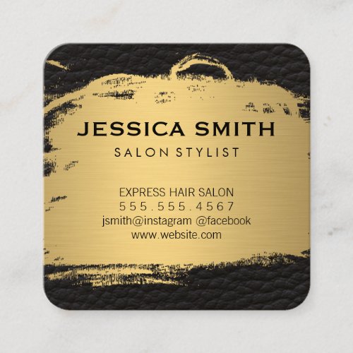 Elegant Faux Metallic Gold Leather Print Square Business Card